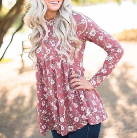 Tops - Flowy Floral Peplum Top Long Sleeve